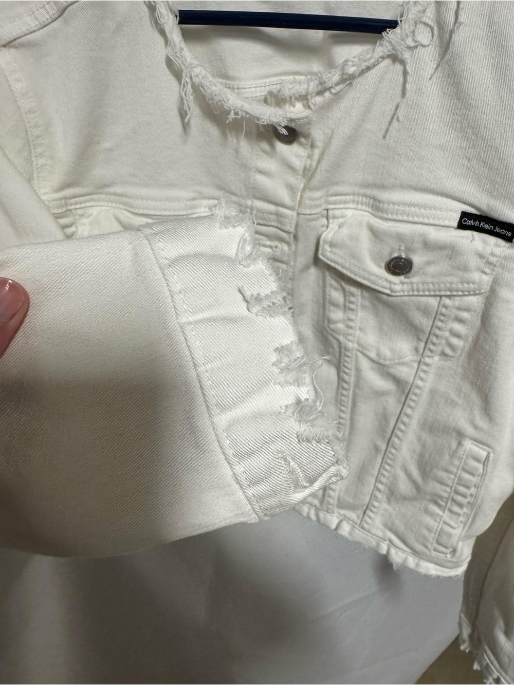 Calvin Klein Jeans White Frayed Hem Denim Jacket - Picture 6 of 6